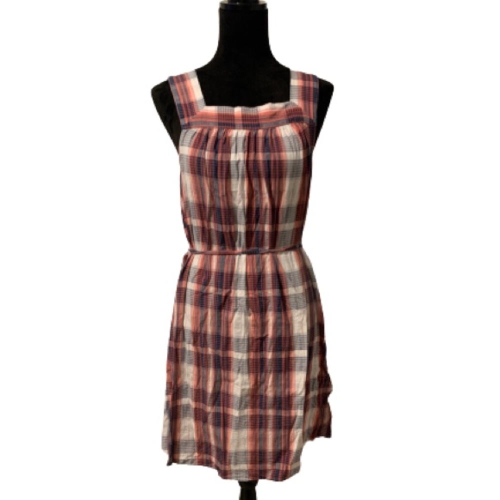 UNIVERSAL THREAD Blue Orange White Plaid Sleeveless Midi Dress Sz L